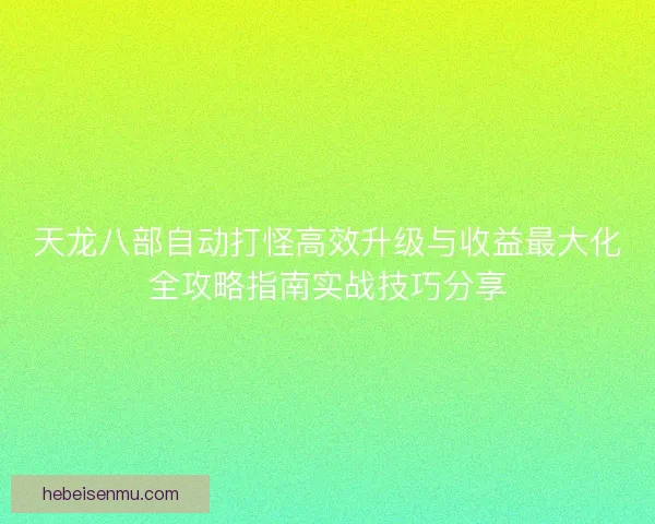 天龙八部自动打怪高效升级与收益最大化全攻略指南实战技巧分享